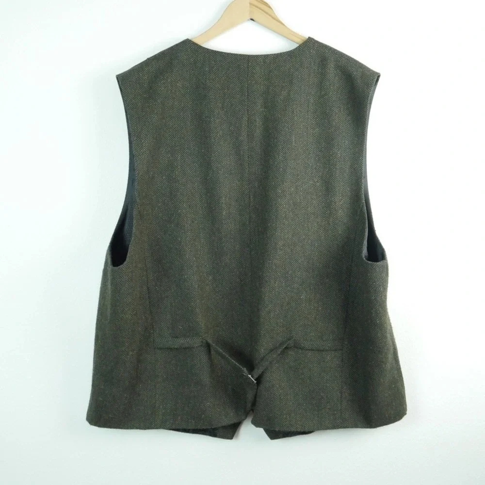 Celtic Ranchwear Mens Green Herringbone Wool Blnd Vest 3XL Irish Waistcoat Tweed